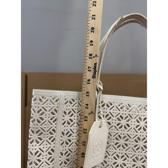 Tory Burch Perforated Patent Leather Tote White Bag - Picture 8 of 9